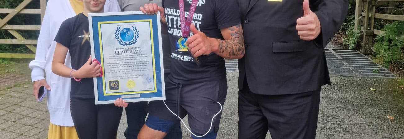 The greatest number of consecutive summits of the 3 national peak of the United Kingdom in 7 days and the fastest time to complete the 3 national peaks of the United Kingdom